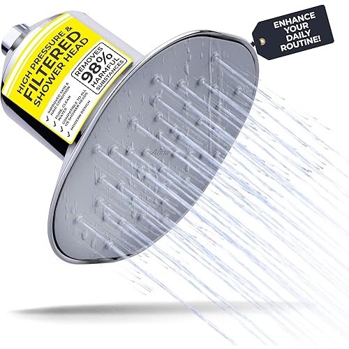 Afina High Pressure Filtered Shower Head - Advanced Filtration for Hair, Skin & Nails - Reduces Itchiness, Blemishes, Dryness - Easy Install & Universal Fit with Long-Lasting Filters - Chrome