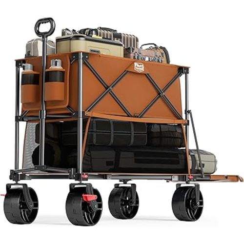 TIMBER RIDGE 400L Large Capacity Folding Double Decker Wagon with Brakes, 54" Extra Long Extender Wagon Cart, 450lbs Heavy Duty Collapsible Cart, All-Terrain Big Wheels for Camping, Sports, Shopping