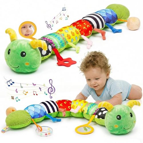 Baby Toys 0-6 Month Musical Caterpillar Toy for Infant 0-3 3-12 Months,Mirror Crinkle Rattle Tummy Time Sensory Toys Newborn Boys&Girls Stuffed Plush Gifts,Car Seat Toys for Outings