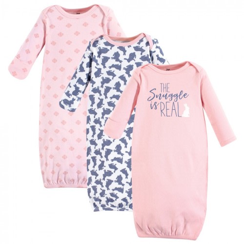 Yoga Sprout Baby Girl Cotton Long-Sleeve Gowns 3pk, Snuggle Bunny, 0-6 Months