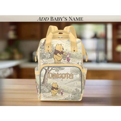 Winnie the Pooh and Piglet Personalized Diaper Bag Backpack Vintage Inspired Baby Shower Gift Waterproof Mommy Bag Backpack Gifting Idea