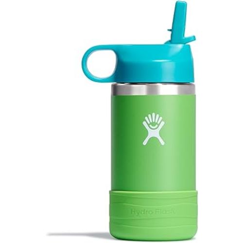 HYDRO FLASK Kids Water Bottle Jr. Stainless Steel Insulated With Straw Cap for Water, Milk, Juice, School, Camp, Sport, Play and Lunch, Easy to Clean, Leak-Resistant