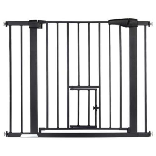Gotgelif Baby Safety Gate With Pet Door 29.5" To 40.5" Wide - Auto Close - Pressure Mount - Pet Gate - Black