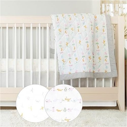 aden + anais Essentials 3-Piece Crib Bedding Set, Baby Bedding Bundle, Cotton Blanket, Crib Sheet, Crib Skirt, Alphabet Animals