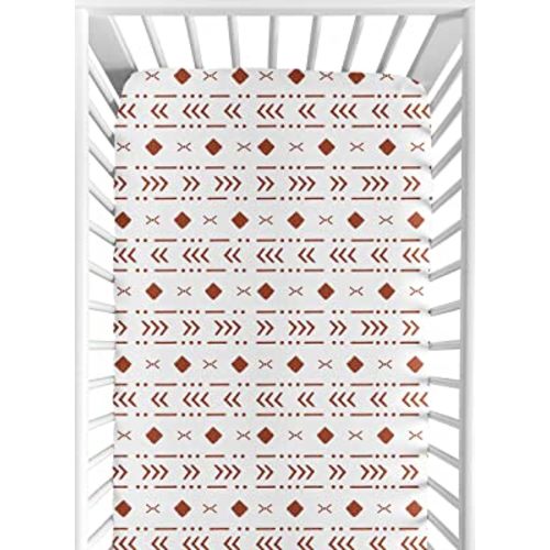 Sweet Jojo Designs White Rust Boho Tribal Mudcloth Boy Girl Fitted Crib Sheet Baby or Toddler Bed Nursery - Orange Woodland Bohemian Southwest Geometric Arrow Gender Neutral Aztec Mud Cloth