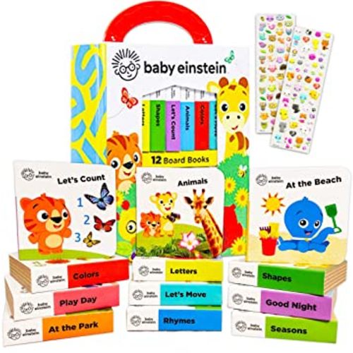 PIP Baby Einstein Board Books Set Toddlers Babies Bundle ~ Baby Einstein My First Library 12 Book Set Baby Einstein Board Book Block with Stickers (Baby Einstein Books for Infants)
