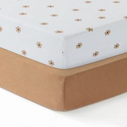 Mini Crib Sheets,100% Cotton Floral Mini Crib Sheets,2Pack,Soft Crib Sheet Girls,Boys,Pack and Play Sheets,Pack n Play Sheets Fitted,Crib Mattress Sheets Fitted 24 x 38 | Brown, Flowers