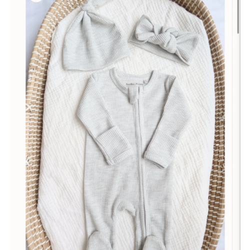 Organic Waffle Knit Footie With Bow Or Hat – Bella Berry Designs