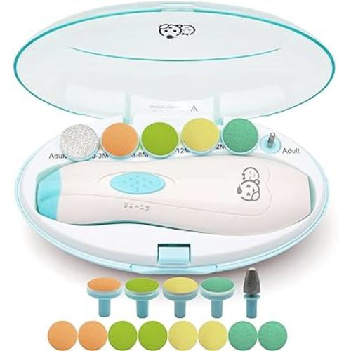 Royal Angels Baby Nail Trimmer 21 in 1, Safe Electric Baby Nail Buffer, Extra 13 Replacement Tools, Baby Nail Kit, Baby Nail Clippers, Newborn Toddler Toes and Fingernails, Trim and Polish (WhiteBlue)