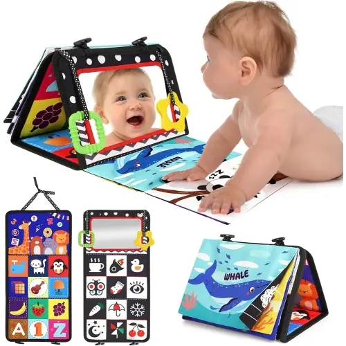 URMYWO Tummy Time Toy - Black and White High Contrast Baby Toys for Newborn - Baby Visual Stimulation Mirror - Montessori Sensory Crinkle Toy for Infant 0-3-6-12 Months - Easter Basket Stuffers Gift