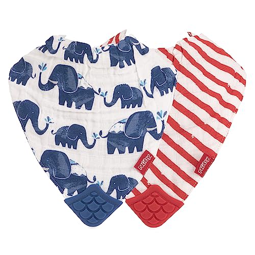 Nuby Reversible 100% Natural Cotton Muslin 2 Piece Bandana Teething Bib - Blue/Red