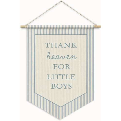 RTXLEZM Baby Boys Room Nursery Decor,Thank Heaven for Little Boys Wall Banner Pennants Flag, Blue Striped Bible Verses Wall Hanging Flag for Kids Little Toddler Boy Nursery Room Bedroom Playroom Decor 11x15