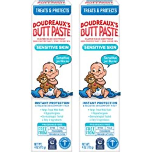 Boudreaux's Butt Paste for Sensitive Skin Diaper Rash Cream, Ointment for Baby, 4 oz Tube, 2 Pack : Baby