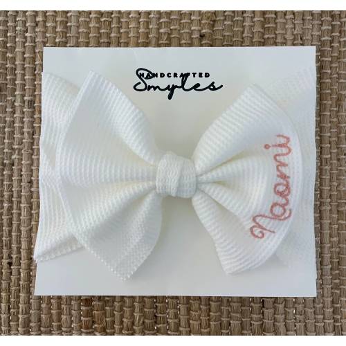 Monogram Baby Bow Headband with Name Baby Girl Headwrap for Newborn Custom Headwrap Bow Soft Baby Headband Bow Embroidered Stretchy Headband