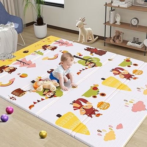 50x50inch Foldable Baby Play Mat,Waterproof Double-Sided Pattern Babies Playmat for Playpen,Anti-Slip Baby Crawling Play Mat for Indoor and Outdoor