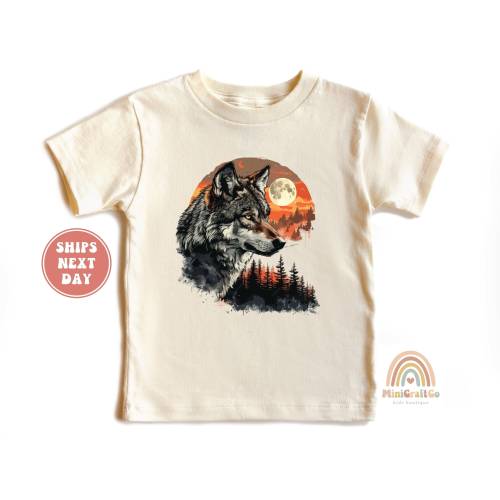 Wolves At The Moon Kids Shirt, Wild Wolf T-Shirt, Forest Wolf Tee, Toddler Gift for Wolf Lover, Animal Lover Shirt, Wolf Youth Tee