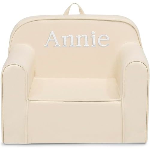 Delta Children Personalized Cozee Chair - Customize with Name – Foam Kids Chair for Ages 18 Months and Up, Oatmeal
