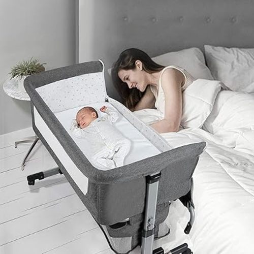 Bellababy Bedside Sleeper, Bassinet, Bedside Crib with Storage Basket, with Carrying Bag, 5 Height Adjustable for Infant/Newborn