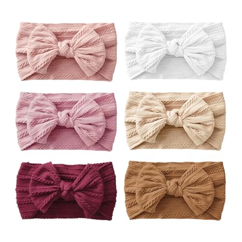 Baby Headbands, Girls Headbands with Bows with Bows, Soft Stretchy Nylon Hair Bands Hair Accessories for Newborn Infant Toddler (6 Pack,Bow,Red)
