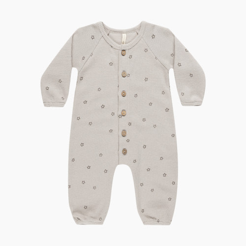 Quincy Mae Waffle Long Sleeve Jumpsuit - Fog, 0-3 M