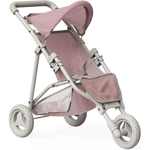 Olivia's Little World Doll Jogging-Style Stroller with Canopy, Storage Underneath, Pink and Cream and Gray