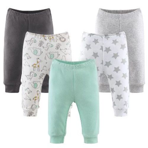 The Peanutshell Safari 5-pack Baby Pants In Gray/light Green, 0-3 Months