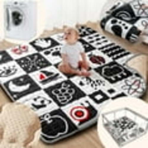 Beavtaens Baby Play Mat for Floor, 50x50 Playpen Mat with Super Soft Touch, Play Pen Mats with Upgraded Anti-Slip Bottom, Machine Washable (High Contrast)