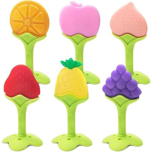 6 Pack Baby Teething Toys for Newborn Infant, BPA Free Freezer Safe Silicone Fruit Baby Teethers Soothe Babies Gums Set for Babies 0-6 Months 6-12 Months