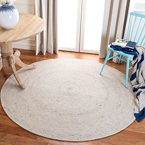 SAFAVIEH Braided Collection 8' Round Beige BRD901B Handmade Country Cottage Reversible Wool Entryway Foyer Living Room Bedroom Kitchen Area Rug