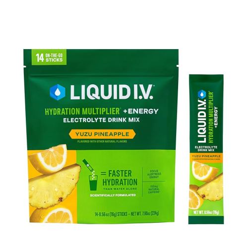 Liquid I.V.® Multiplicador de hidratación+Energía - Yuzu Pineapple | Mezcla de bebida en polvo con electrolitos | 1 paquete (14 porciones)