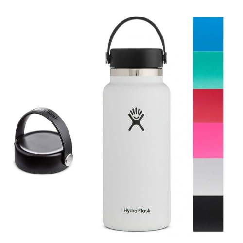 Hydro Flask Water Bottle - Stainless Steel & Vacuum Insulated - Wide Mouth 2.0 with Leak Proof Flex Cap - 32 oz, New Design - White