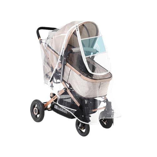 Berocia Baby Stroller Rain Cover with Eye Protection Film Universal Waterproof Transparent Ventilated Wind Weather Shield Windproof EVA Baby Travel Stroller Accessories White
