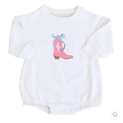 Let's Go Girls Graphic Sweatshirt Bubble Romper | White