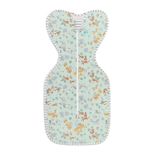 Love to Dream Swaddle UP, Sleep Sack 0-3 Months, Self-Soothing, Improves Sleep, Snug Fit Helps Calm Startle Reflex, Baby Essentials Must Haves Newborn, 1.0 TOG, 13-19 lbs, Safari Green