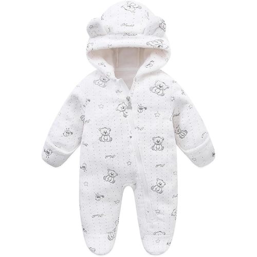 Fairy Baby Newborn Baby Bear Onesie Thin Fleece Footie Romper Snowsuit Hooded Jumpsuit Bodysuit Winter Outwear Boy Girl 0-12M