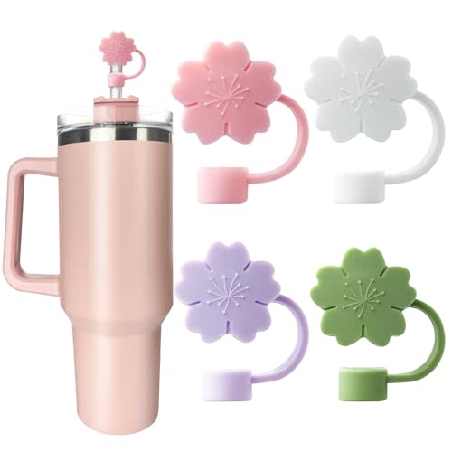 9Pcs 9-10mm Flower Stanley Straw Covers, Reusable Straw Covers Cap