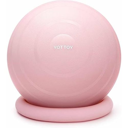 YOTTOY Exercise Ball Chair with Base,Yoga Ball Chair for Home Office Desk, Stability Ball & Fitness Ball Seat with Pump (Pink, 23-26ines(58-65cm))