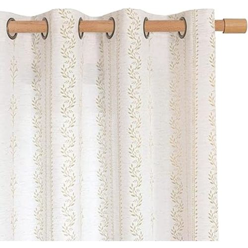 BGment Boho Curtains Leaf Floral Print Cottage Core Botanical Curtains for Bedroom Light Filtering Curtain 72 Inch Long for Farmhouse Rustic, Each 52 Inch Wide, 2 Panels Set, Sand