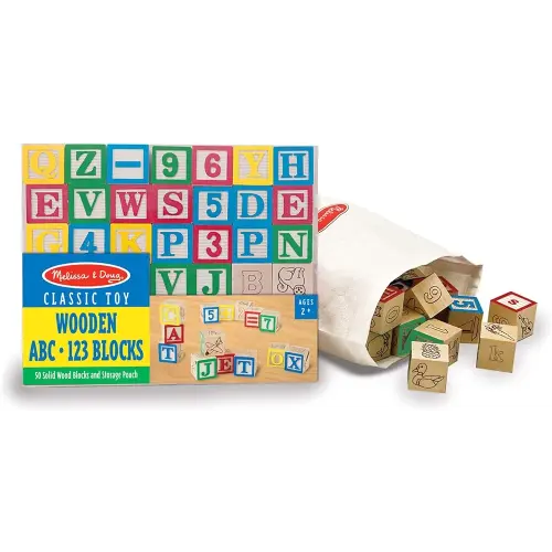 Melissa & Doug Deluxe Wooden ABC/123 1-Inch Blocks Set With Storage Pouch (50 pcs), Classic Letter And Number Wooden Blocks, For Toddlers And Kids Ages 2+