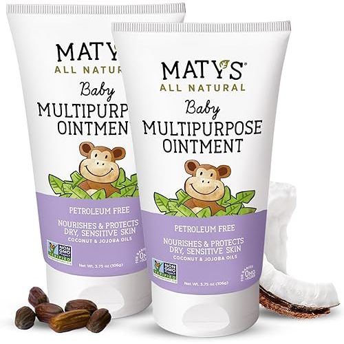 Matys Multipurpose Baby Ointment, All Over Gentle Skin Protection for Newborns & Up, Soothes Dry Irritated Skin, Diaper Area, Dry Scalp, Drool Irritation, Petroleum Free, 2 Pack, 3.75 oz each tube