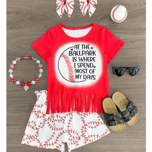 "At the Ballpark is Where I Spend Most of My Days" Baseball Short Set | Sparkle In Pink