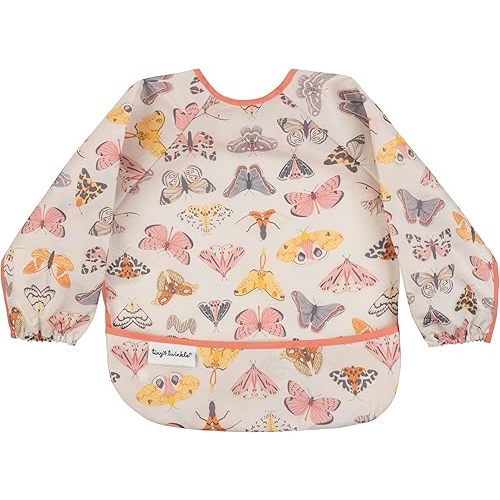 Tiny Twinkle Mess Proof Baby Bib,Waterproof Smock Baby Bib for Eating,Machine Washable Long Sleeve Bib,Baby Led Weaning,Toddler Bib,BLW Supplies(Flutter, Small 6-24 Months)