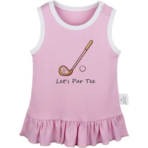 Let's Par Tee Golf Funny Pattern Dresses for Babies, Newborn Baby Girls Princess Dress, Toddler Infant Ruffles Skirts - 0-6 Months - Pink Vest Dress