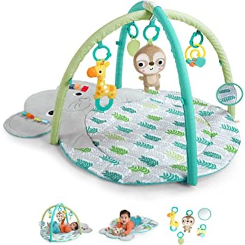 Bright Starts Hug ‘n Cuddle Elephant Activity Baby Gym and Tummy Time Play Mat with Take-Along Toys, Newborn+