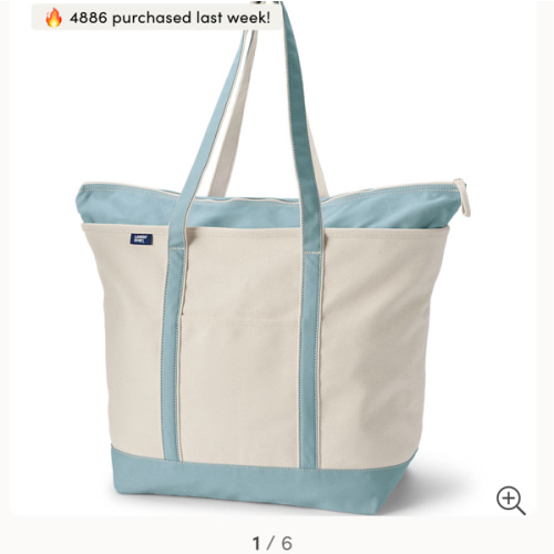 Extra Large Natural 5 Pocket Zip Top Canvas Tote Bag | Lands' End