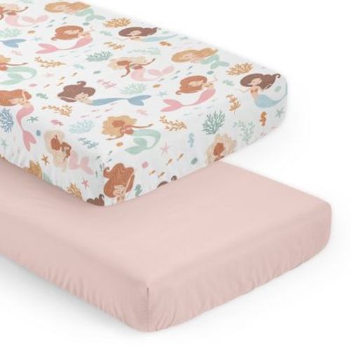 Sweet Jojo Designs Girl Fitted Crib Sheets Set Mermaids Pink Blue And Orange 2pc