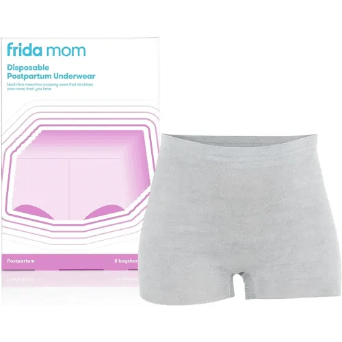 Frida Mom Disposable Boyshort Cut Postpartum Underwear |Super Soft, Stretchy, Breathable, Wicking, Latex-Free - Size - Regular, 8 Count