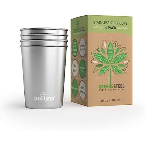 Stainless Steel Cups 10 oz Tumbler (4 Pack) - Premium Metal Drinking Glasses | Stackable Durable Cup (10 oz)