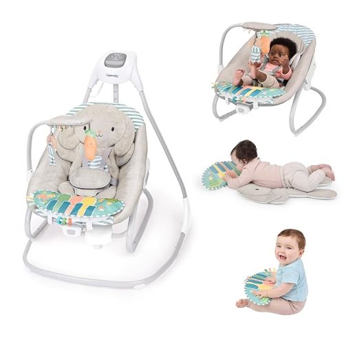 Ingenuity SimpleComfort Piano Playtime 4-in-1 Baby Swing & Rocker, Soothes & Grows with Baby, Rotating Seat Swings in 3 Directions, 6 Speeds & 12 Melodies, Removeable Rocker Seat, 0 Months to 2 Years