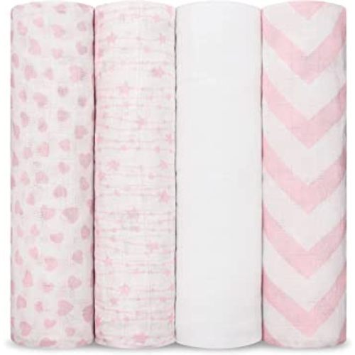 Comfy Cubs Muslin Swaddle Blankets Neutral Receiving Blanket Swaddling, Wrap for Boys and Girls, Baby Essentials, Registry & Gift (Pink)